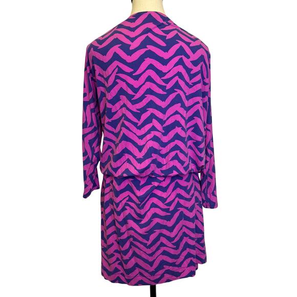 Lilly Pulitzer Pink & Purple Zigzag Print Blouson Waist Dress Size S Rayon Blend - Picture 3 of 9